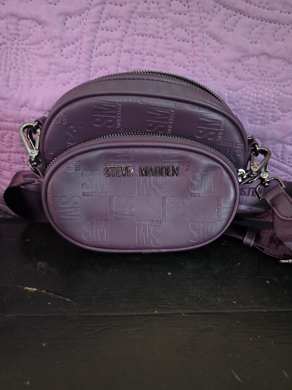 Steve Madden Purple Logo-Embossed Oval Crossbody Bag